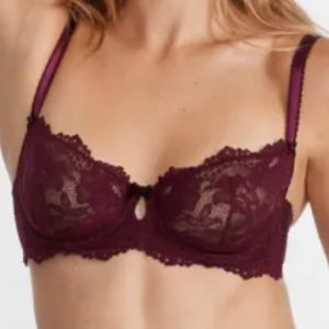 Dita Von Teese Cora Bordeaux Floral Stretch Lace Balconette Bra - 34DDD (34DD)